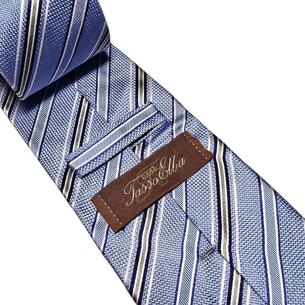 Tasso Elba SPA Mens Luxury Tie Blue  Silver Stripes 100% Silk‎ Neckwear Necktie